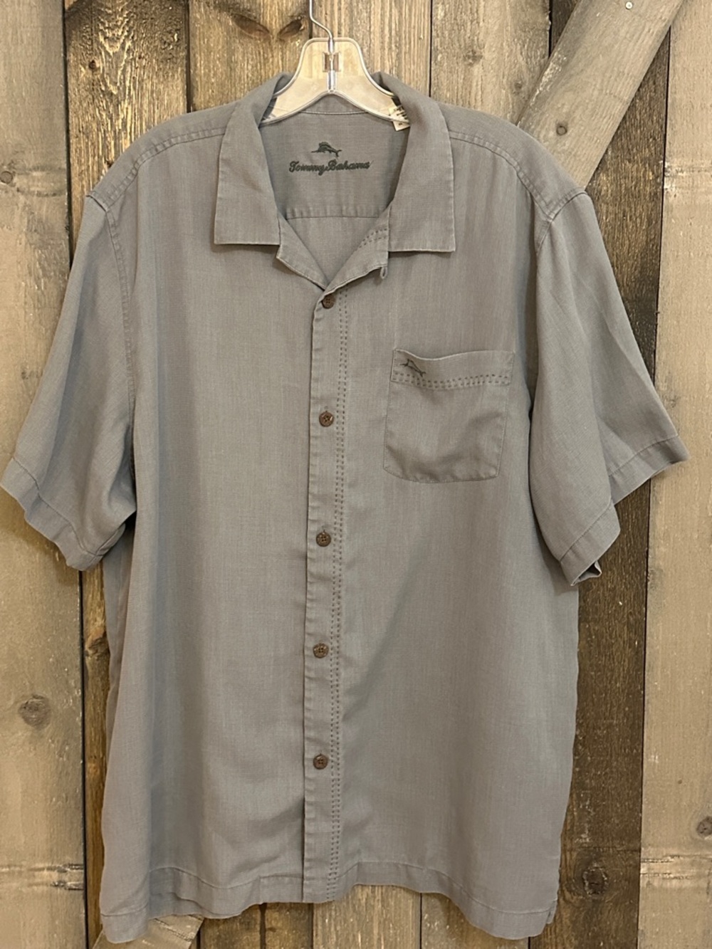 Tommy Bahama IslandZone Silk Blend Camp Shirt Gray Short Sleeve Button Up XL